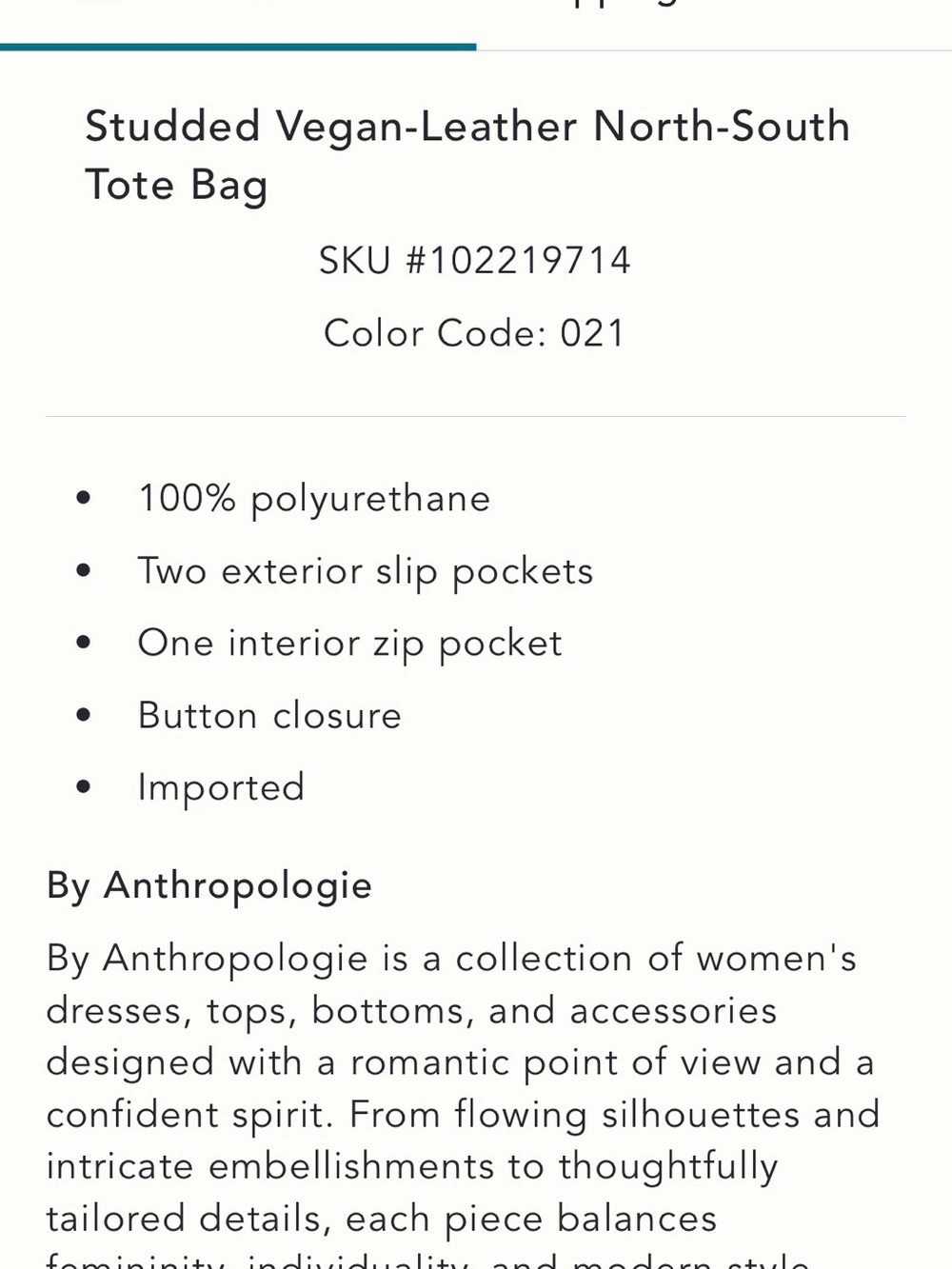 Anthropologie NEW Studded Vegan-Leather North-South Tote Bag brown chic boho - Picture 10 of 11